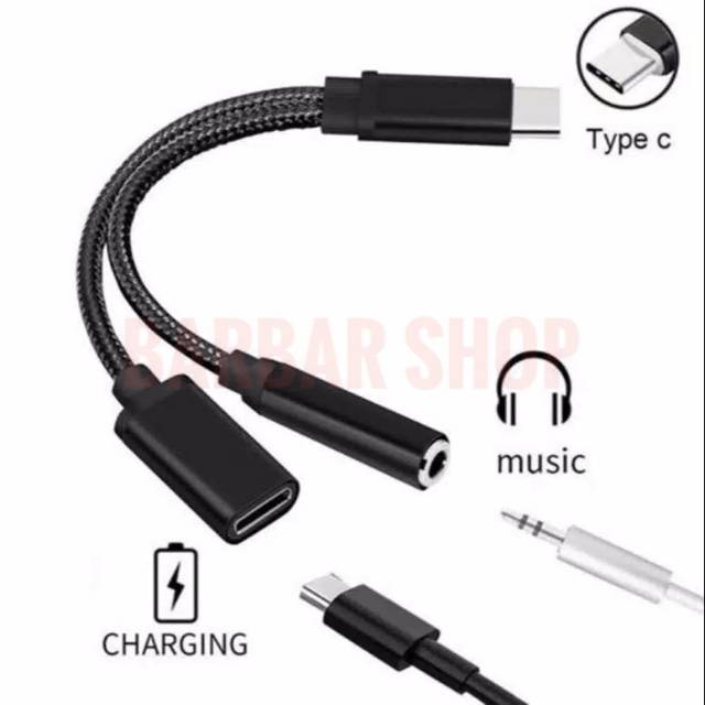 KABEL AUDIO SPLITTER TYPE C 2 in 1 XIAOMI SAMSUNG ( Male to female jack 3.5mm Dan Type C )