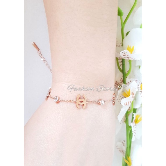 Gelang Fashion Titanium Rosegold Rantai Kombinasi Permata simple elegant