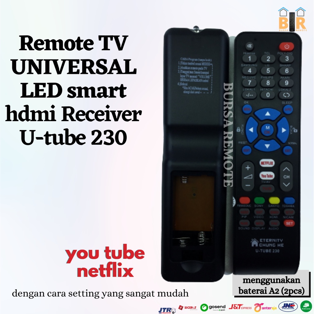 Remot Remote TV Universal tabung LCD LED SMART youtube netflix Receiver U-TUBE 230 (Hisense Advance Polyvision dll)