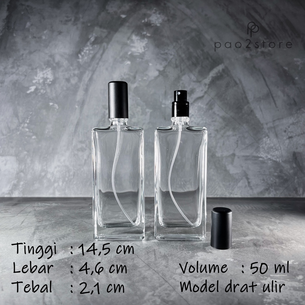 Botol Parfum 50ml Spray Kaca Tebal Kotak - Drat / Ulir / Refillable / Isi Ulang - SGL