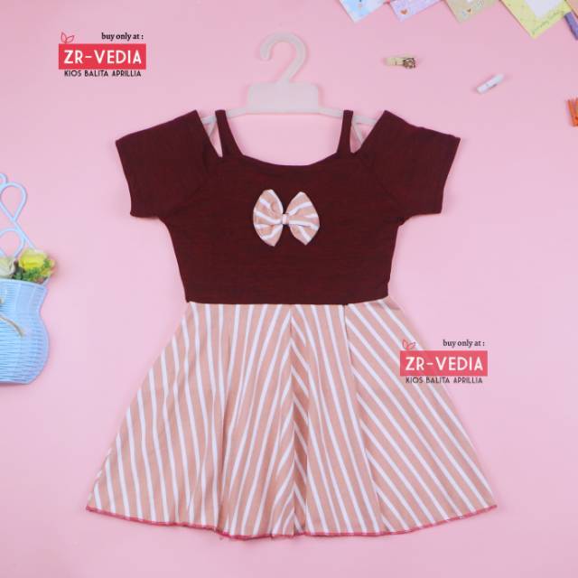 Dress Agata uk 1-3 tahun / Dres Pesta Baju Anak Perempuan Gaun Bayi Sabrina Lengan Import Cewek