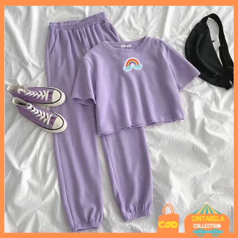 ONE SET KAOS POLOS KAOS DAILY CROP TOP ONE SET POLOS BORDIR ASLI SETELAN ONE SET WANITA PAKAIAN WANI