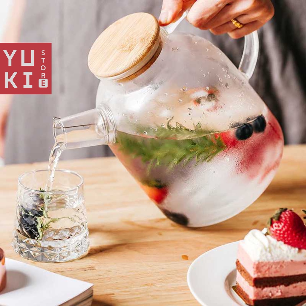 TEKO KACA TAHAN PANAS DINGIN DENGAN PENUTUP BAMBU TEKO AIR