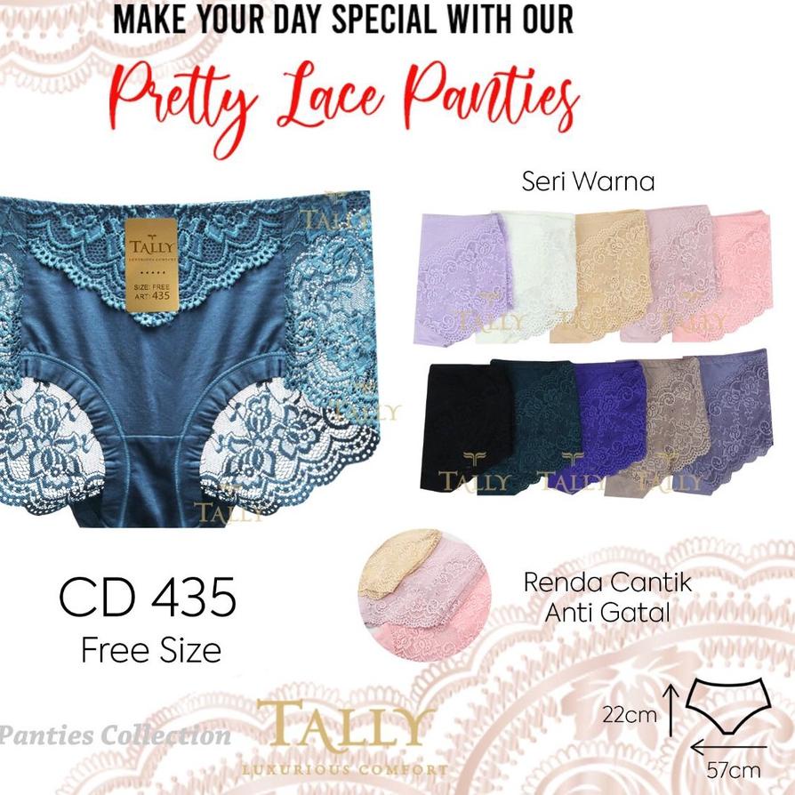 7.7 MALL TALLY Celana Dalam Wanita Bahan Bambu Mix Brokat Fit to L - XL Cd Transparan CD 535/ 435 !