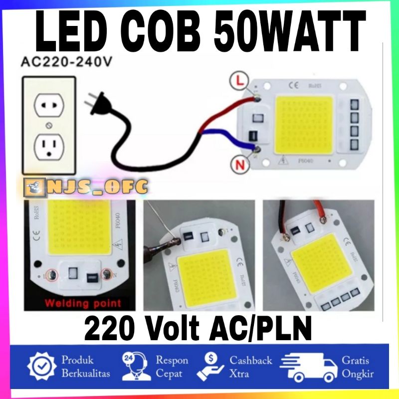 CHIP LAMPU SOROT 50WATT WHITE DAN WHARM WHITE.CHIP LED COB 50W input 220V AC driver IC smart. CHIP LED 50W 220V SOROT