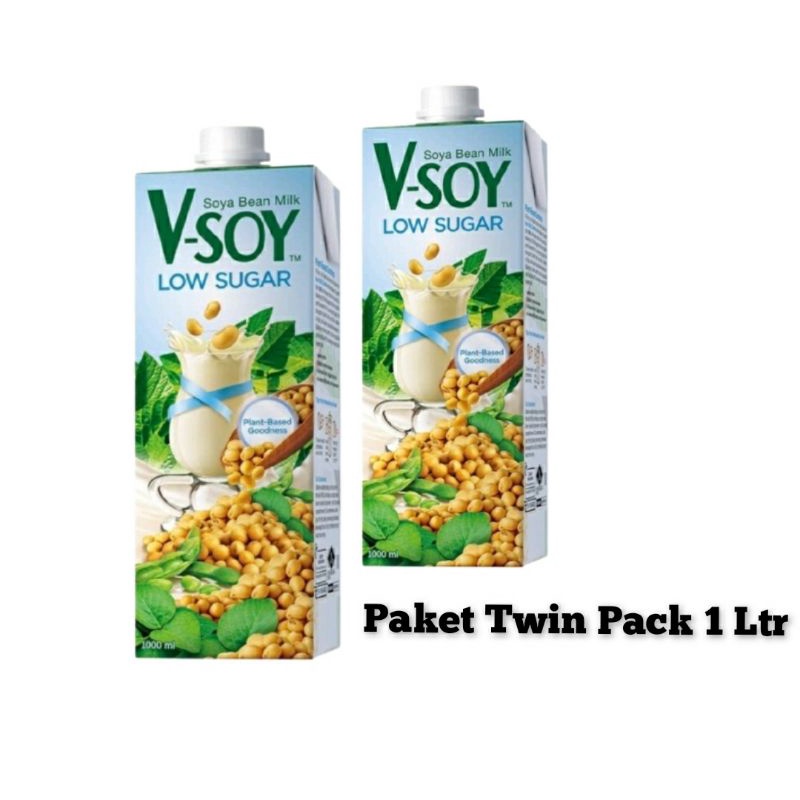 

V-Soy Low Sugar Soya Bean Milk Susu Kedelai Rendah Gula 1Ltr Twin Pack