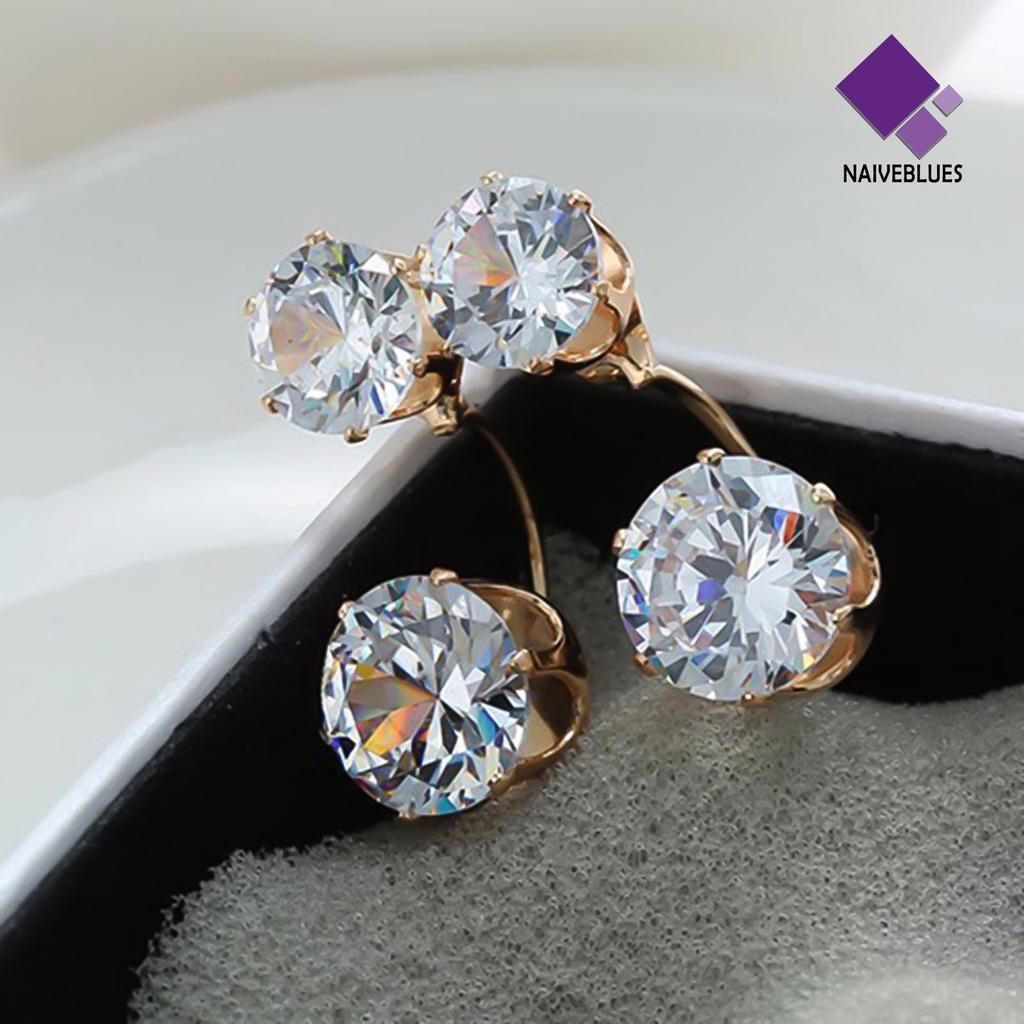 Anting Stud Berlian Imitasi Ganda Bahan Alloy Untuk Wanita