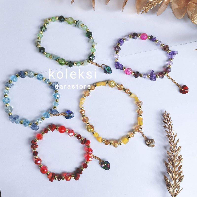 gelang love swarovski mix kristal batu alam kerikil