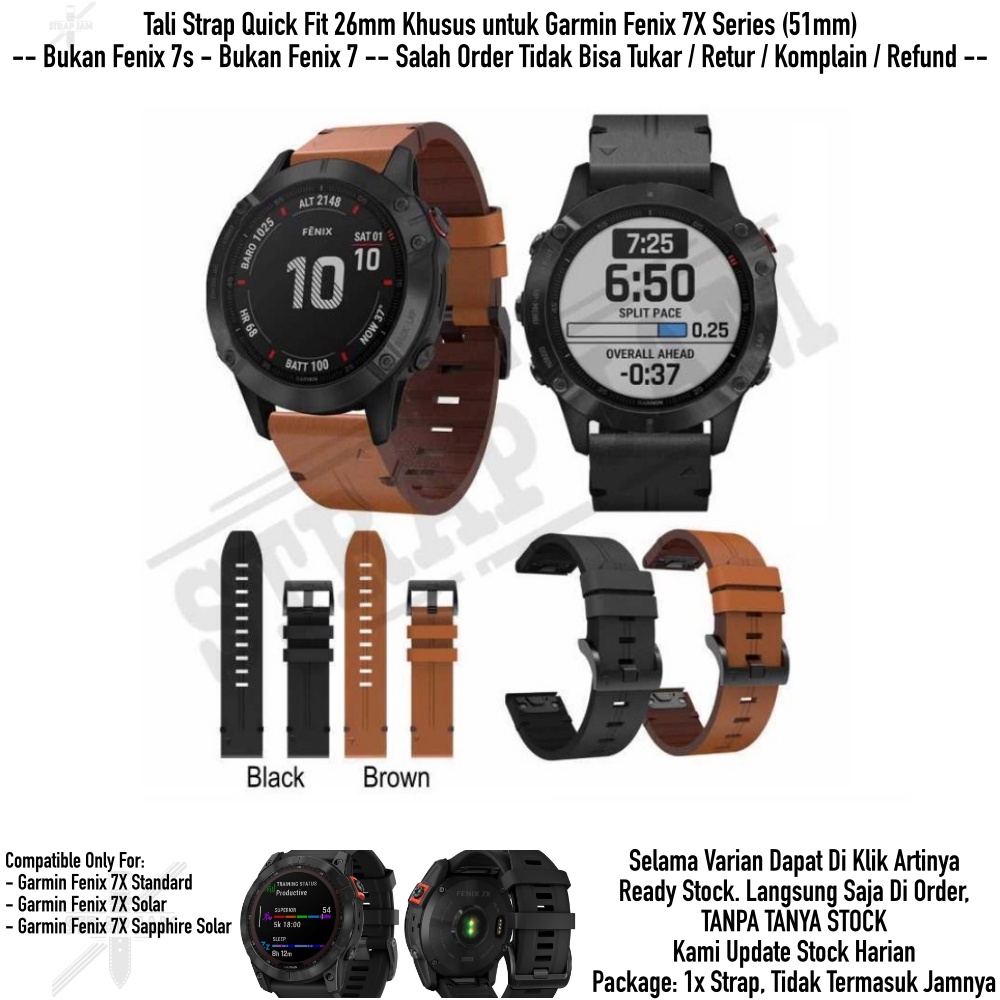 STRIP Strap Garmin Fenix 7X 51mm - Tali Jam Quick Fit 26mm Leather Kulit