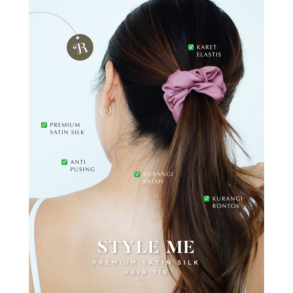 Scrunchies Premium Satin Silk MAXI The Rituale | Ikat Rambut Kuncir Hijab Cepol | Anti Rontok Pusing-2