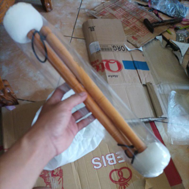 Stik bas drum tenor drum natural drum band hadroh tebal
