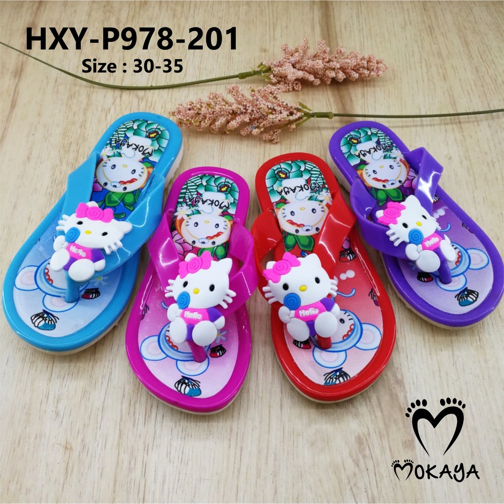 Sandal Jepit anak cewek Motif Hello Kitty Import Mokaya / size 30-35 (HXY-P978-201)