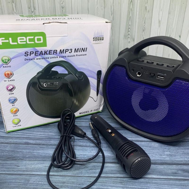 Speaker super bass Speaker Bluetooth Karaoke Fleco F-1421 Free Mic - Speker Tenteng Mini
