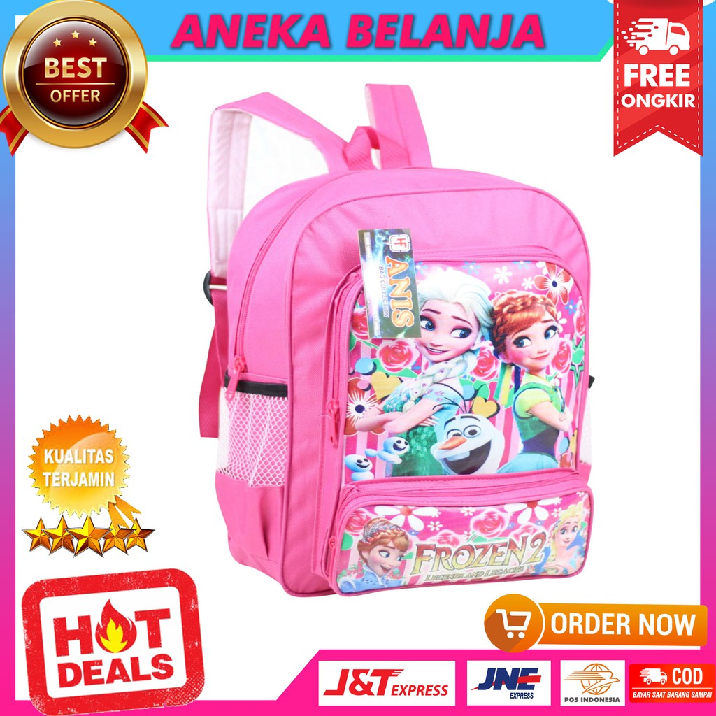 Ready Stock Tas Punggung Frozen Pink Berkualitas Khusus Cewek Stylish Gambar Kartun Lucu Fashionable