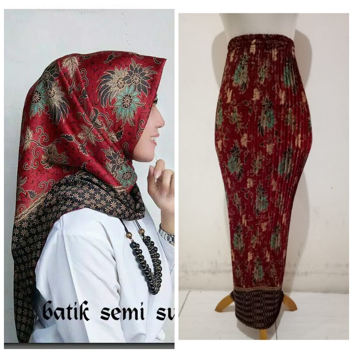 SB Collection Stelan Rok Plisket Veni Maxi Kain Kerudung Segi Empat Jilbab Hijab Batik Wanita