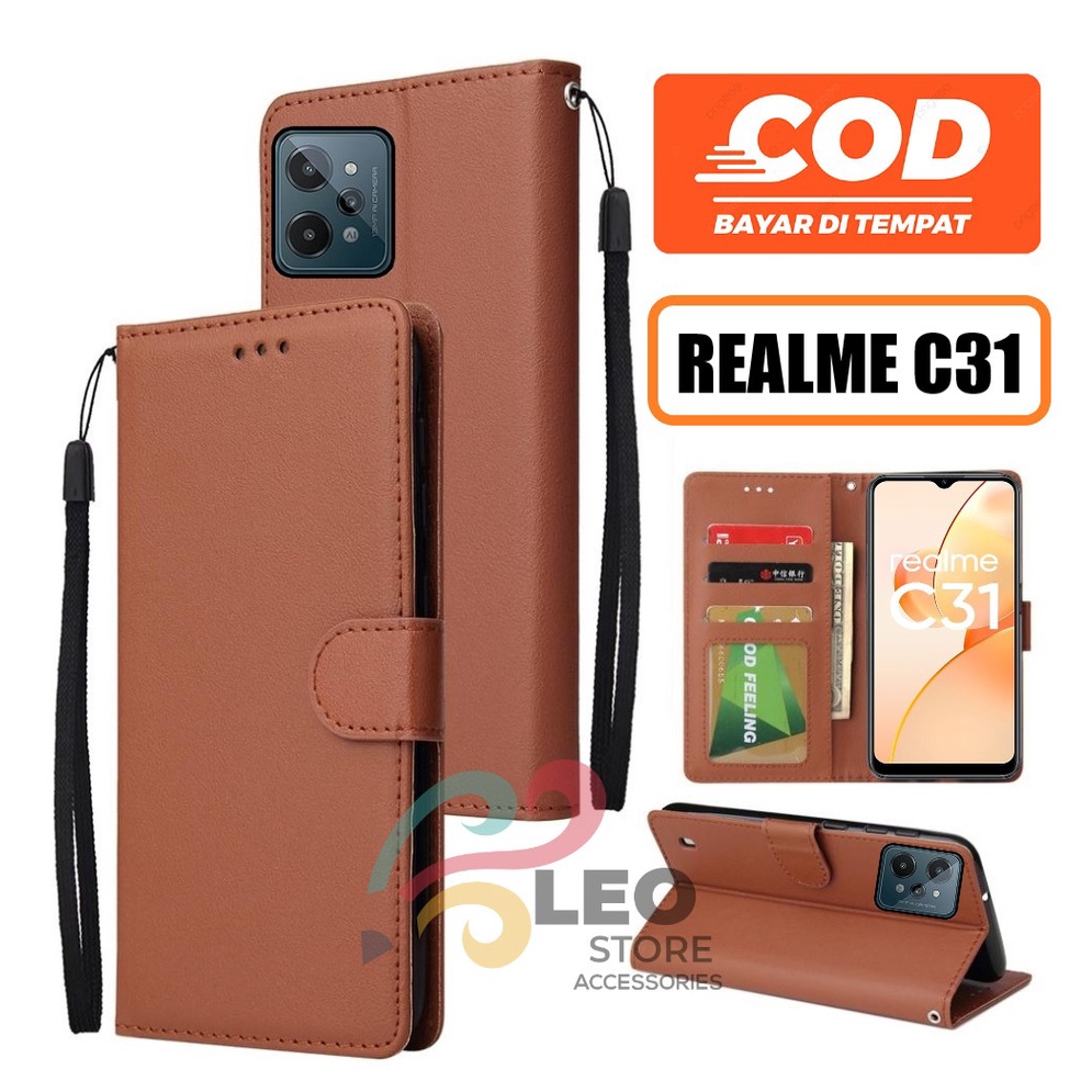 NEW REALME C31 2022 LEATHER FLIP WALLET UNTUK REALME C31 NEW 2022 CASE DOMPET HP