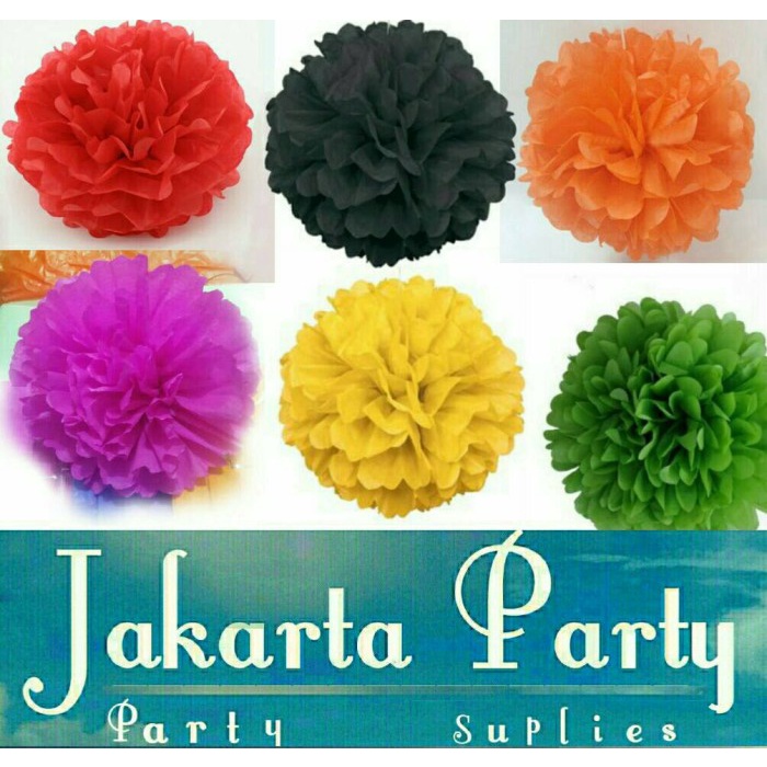 Pompom Kertas Small 20 Cm / Pompom Orange / Hiasan Ultah Gantung