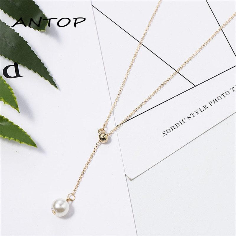 Korea Kalung Mutiara Sederhana Rumbai Tulang Selangka Yang Dapat Disesuaikan Rantai Untuk Wanita ANTOP