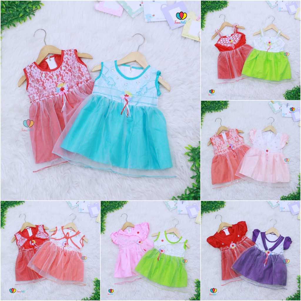 Gaun Bayi Uk. 0-12 bulan / Dress Bayi Anak Perempuan Murah Gaun Pesta Motif Polos Lengan Lucu