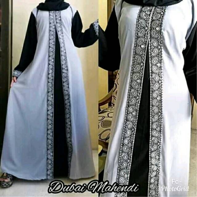 Abaya dubai babydol gamis fashion kombinasi warna abu-abu