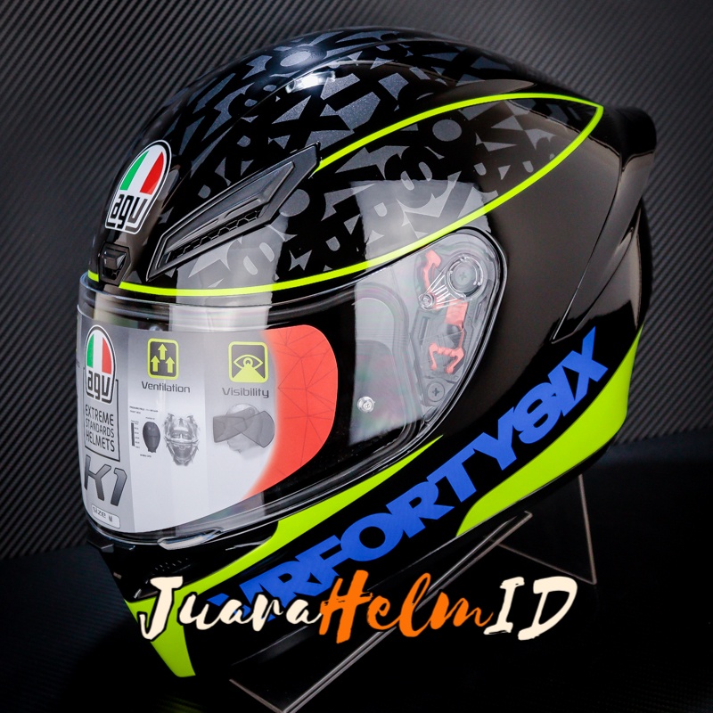 AGV HELM K1 TOP ASIAN FIT SPEED 46 / BLACK YELLOW / SINGEL VISOR