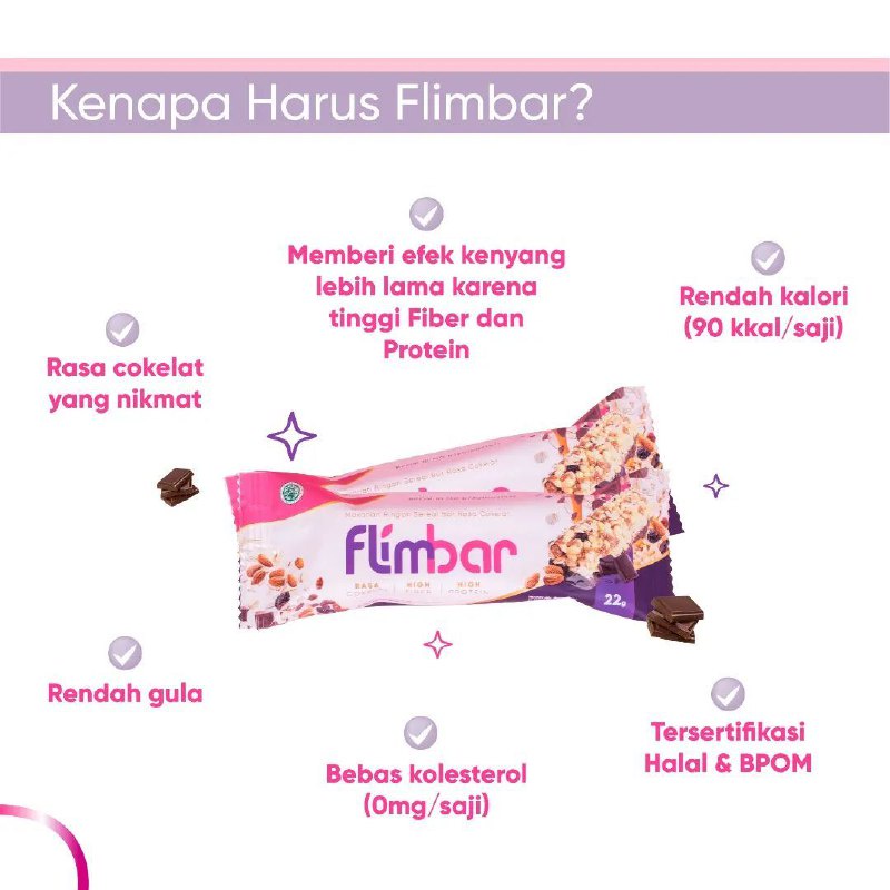 Flimbar by Flimty Snack Sehat Sereal Bar Diet Meal Replacement Tinggi Nutrisi Fiber Protein Bar Flimty