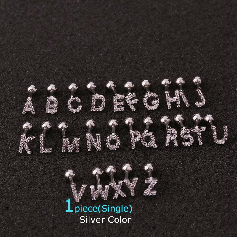 1Piece U-Z 16G Small  Initial Alphabet English Letter Helix Earrings Pinna Rook Piercing