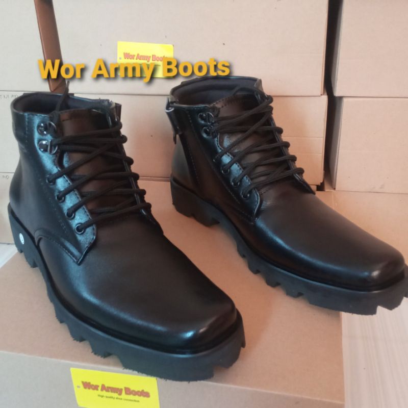 Sepatu PDH Tali Resleting kulit sapi asli PDH POLRI TNI Security size 39 sampai 47 by Wor Army Boots