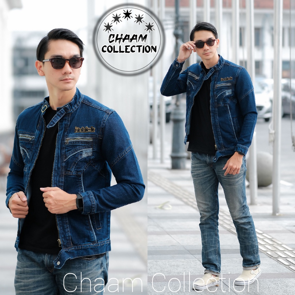 NEW 2021 Jaket Denim Shanghai Bertudung|Jaket Jeans Denim New Fashion Unisex-Shanghai Navy
