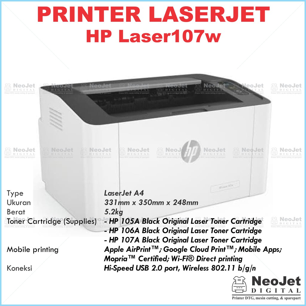 Jual Printer HP Laser 107w Wifi Mono A4 Wireless Laserjet Shopee