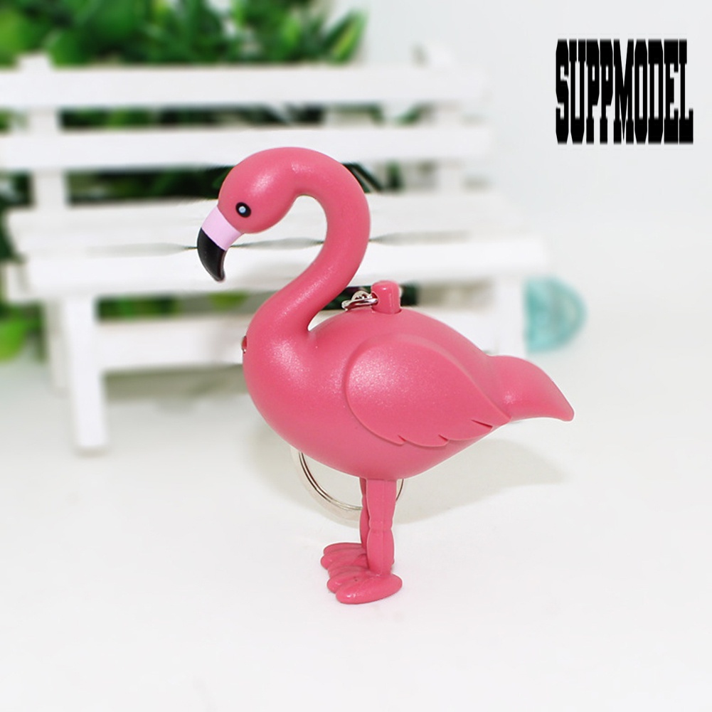 Suppmodel Gantungan Kunci Bentuk Flamingo Kartun Dengan Lampu Senter LED + Suara