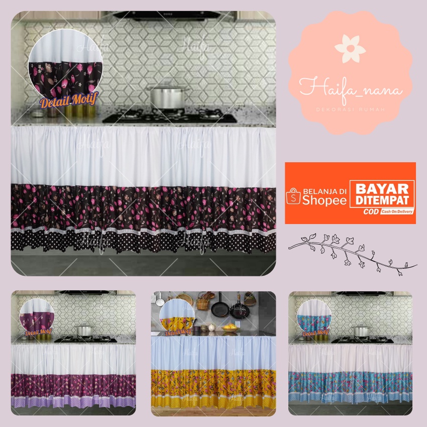 GORDEN KOLONG DAPUR SHABBY BUNGA POLKA / TIRAI DAPUR