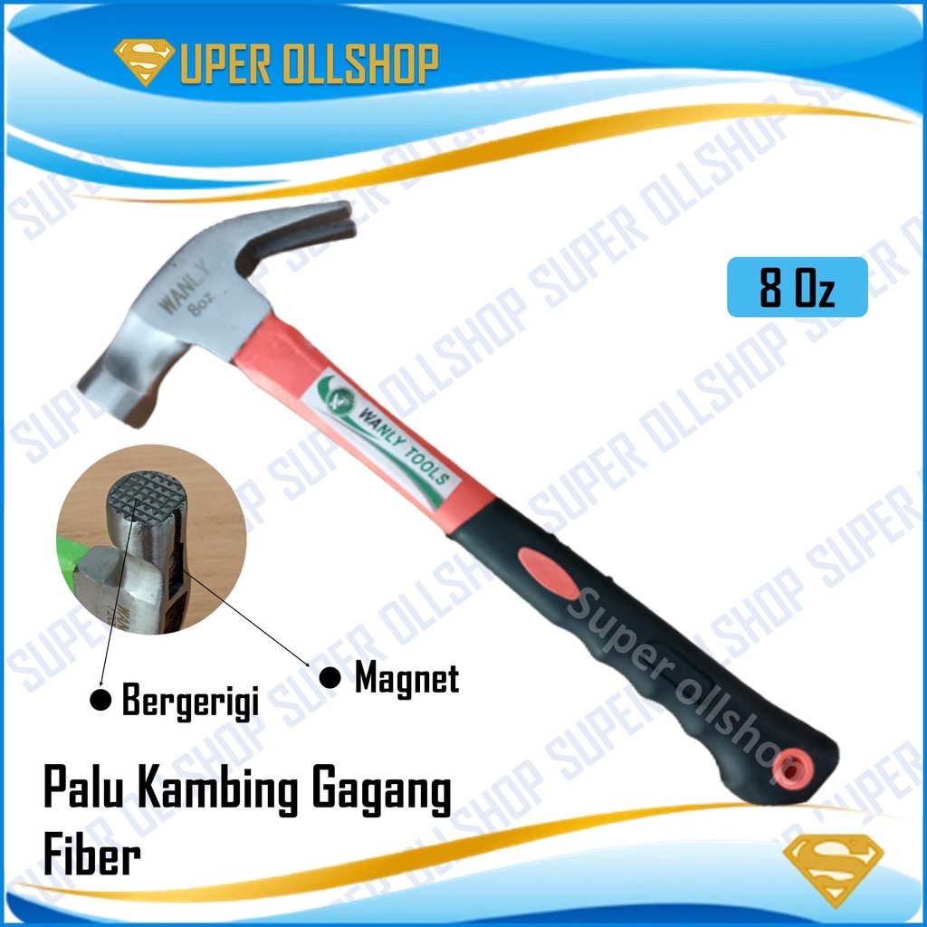 Palu Kambing Cabut Paku Tukang Martil Gerigi Magnet Gagang Fiber 8 Oz Claw Hammer Kecil