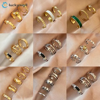 Set Cincin Model Terbuka Bentuk Bulan Bintang Geometris Gaya Retro Korea Untuk Wanita