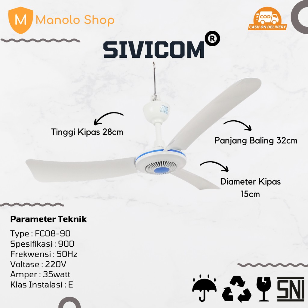 SIVICOM - Kipas Angin Gantung JUMBO 35watt 3 baling - PUTIH