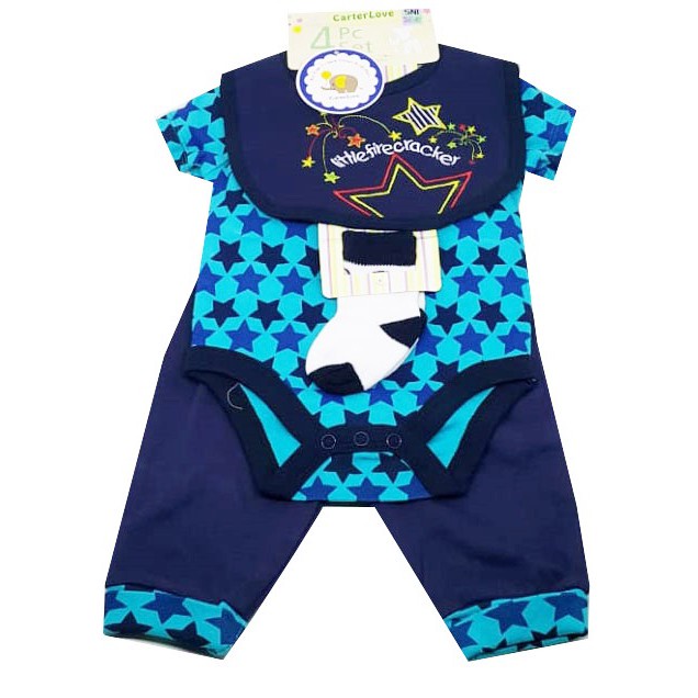 Promo Gajian Jumper Bayi 4in1 Set Slaber Tangan Pendek Carter Love