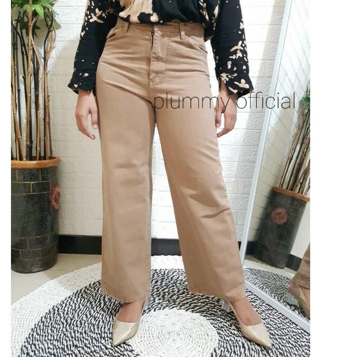(PROMO NRM76) CELANA KULOT JEANS LOOSE WANITA POLOS PASTEL LILAC CREAM HIGHWAIST JENS CUTBRAY ✻