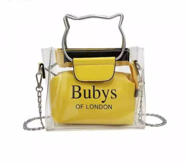 Bubys Of London Fashion Tas Selempang Handbag PVC 2in 1 Transparan Untuk Wanita