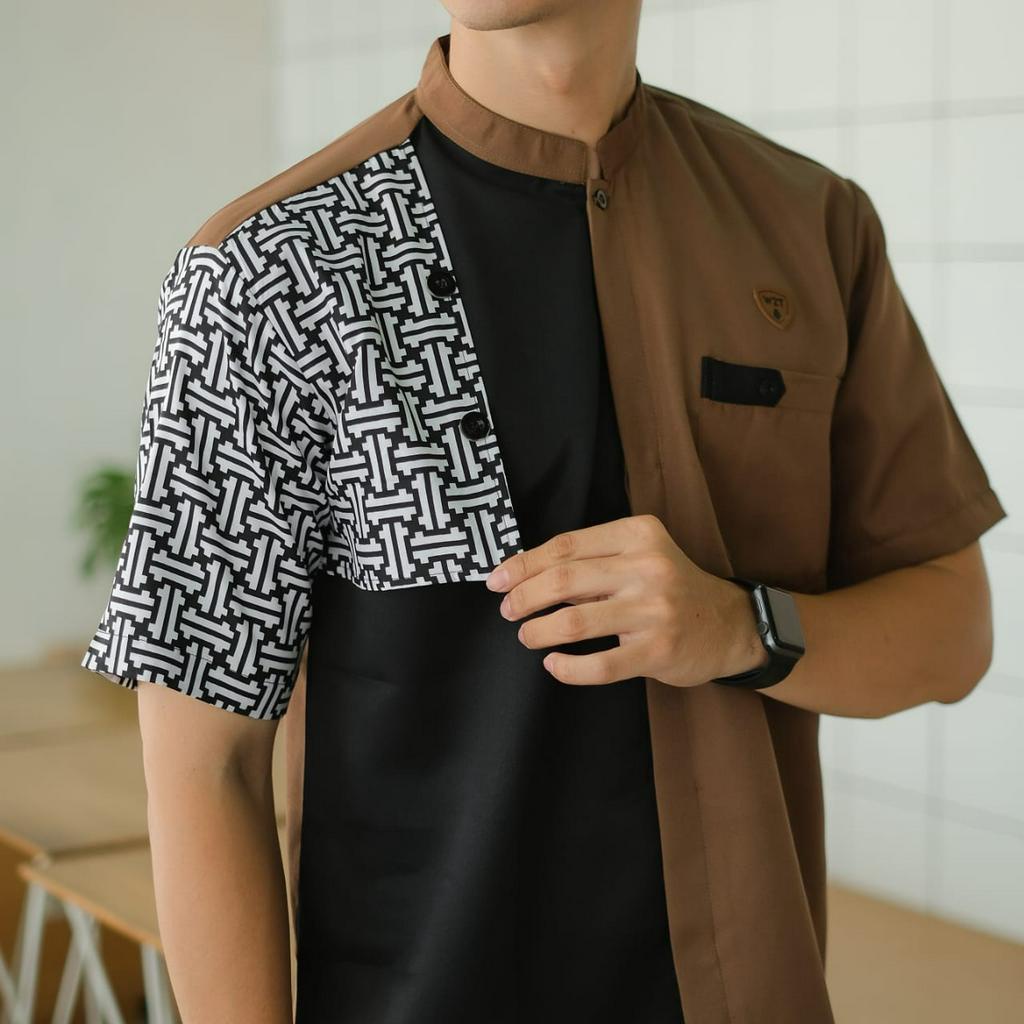 Baju koko dewasa lengan pendek kombinasi batik terbaru