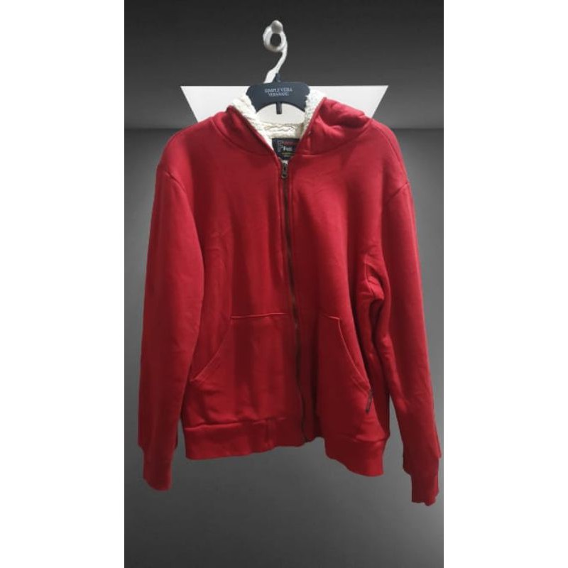 Jaket zipper hoodie bulu angsa/sherpa (preloved) merk fennec fox