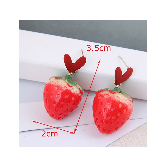 LRC Anting Tusuk Fashion Red Love Strawberry Resin Alloy Earrings A61837