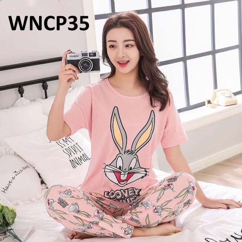 Piyama Wanita Baju Tidur Wanita Lengan Pendek Celana Panjang Bug Bunny Peach - WNCP35