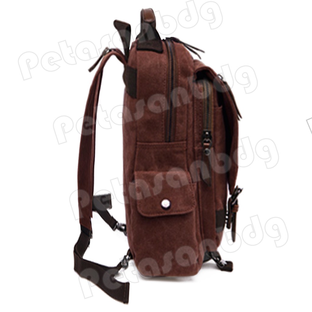 RTM - Braun Fox Canvas Gesper Backpack Men Travel Back Pack Multifunctional