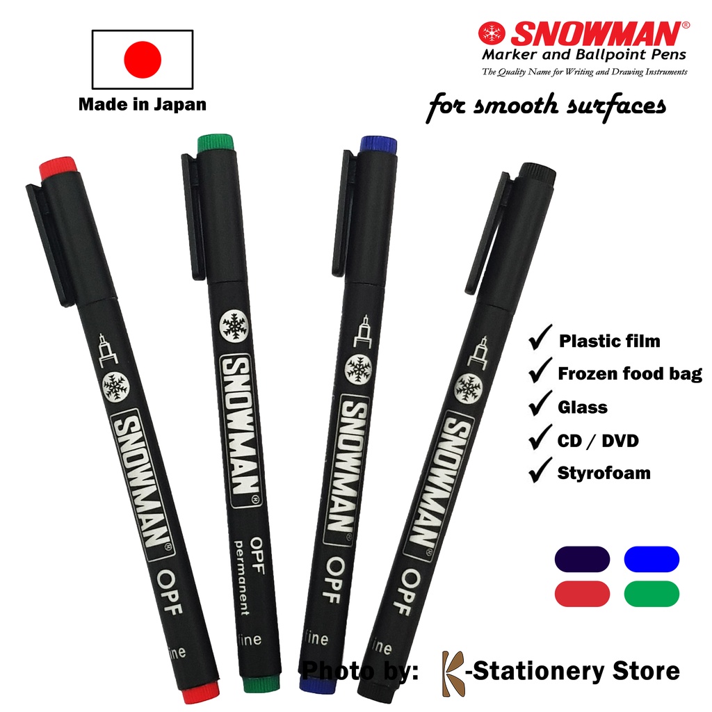 

RB Snowman Spidol OHP Permanent Set 4 colours MEDIUM or FINE size untuk Plastik, Kaca, Styrofoam,