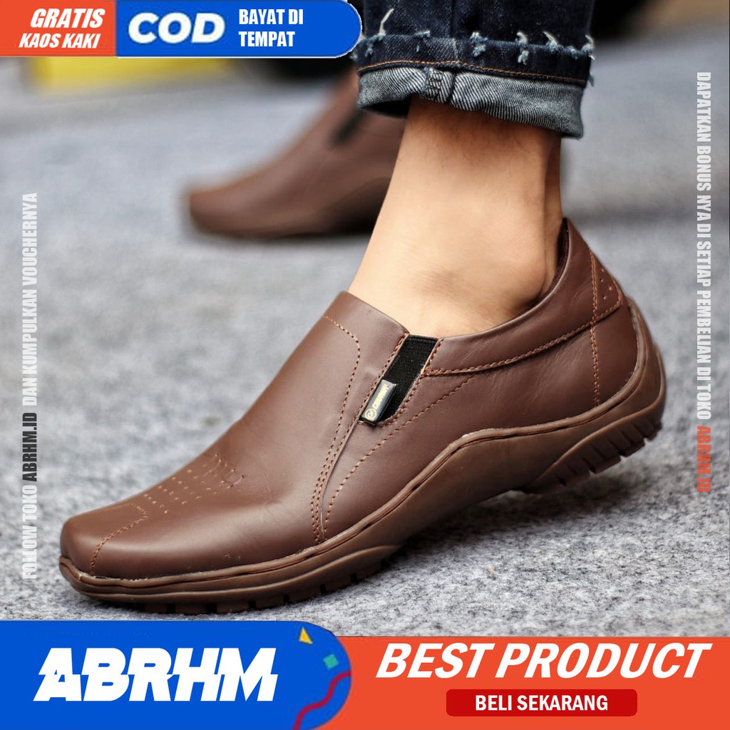 ABRHM DILBA Sepatu Slip On Pria Sepatu Pria Casual Kulit Asli Sepatu Kasual Pria Pantofel Kerja Kuliah Semi formal Original Kekinian Murah Terlaris