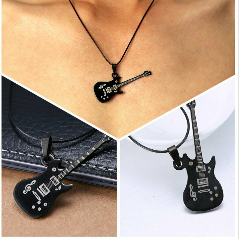 Kalung Rantai Liontin Gitar Bahan Stainless Steel Untuk Pria Dan Wanita
