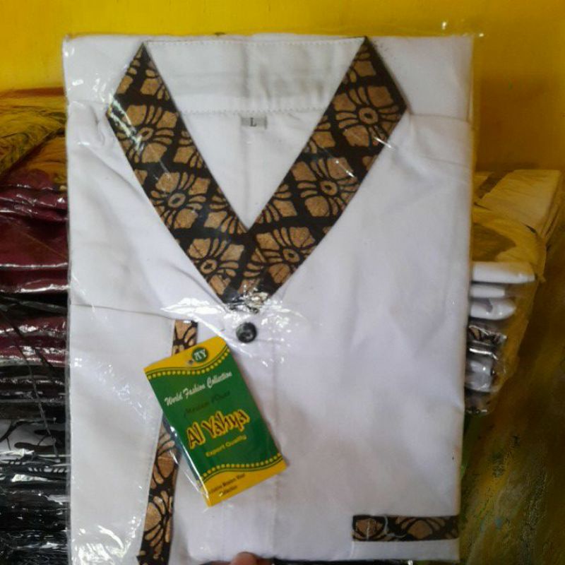 BAJU KOKO BATIK EMAS LENGAN PANJANG BUSANA MUSLIM SERAGAM HADROH HILWA AZAHIR ALKHALIS