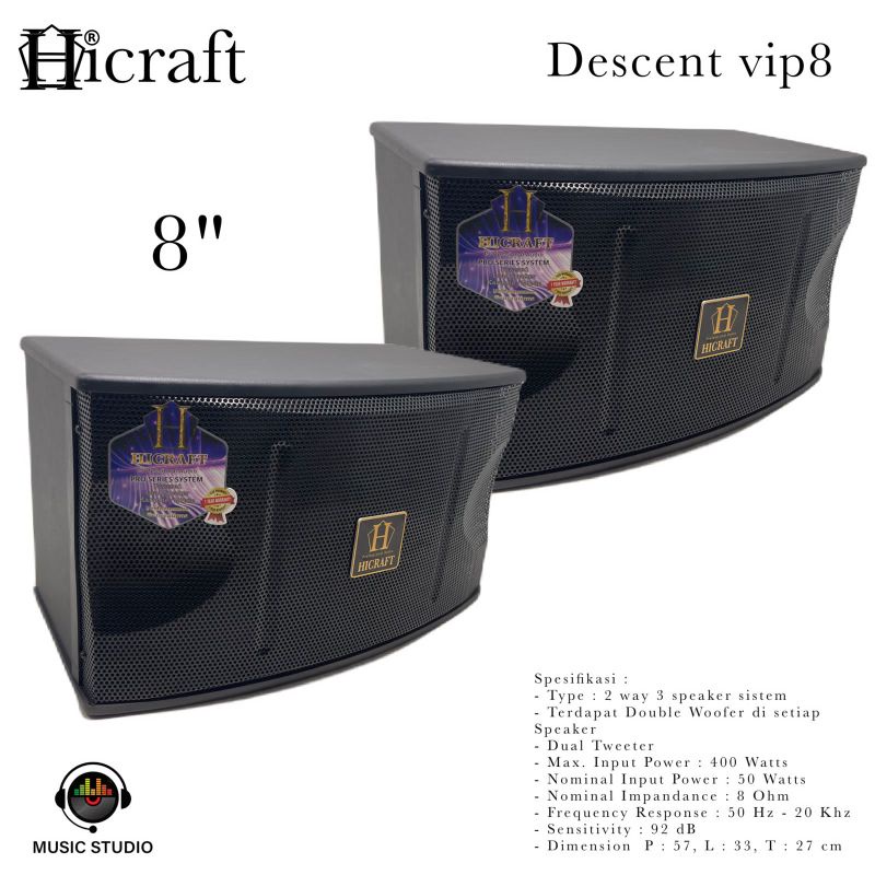 Speaker Karaoke Pasif 8 Inch HICRAFT DESCENT VIP 8, Sound 2 Unit