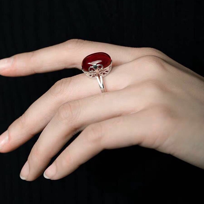 Cincin Wanita Bahan Sterling Silver 925 Hias Giok Untuk Pernikahan