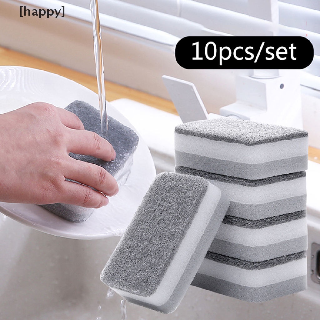 HA 10pcs Home Kitchen Dishwashing Sponge Cleaning Pad Sponge Cloth Scouring Pad ID